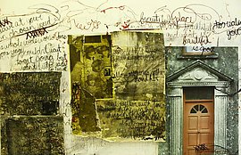 Collaged images with handwriting