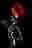 A woman, body-painted in black wearing a red feather and bejewelled headdress.